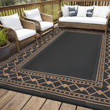 Garvee Outdoor Rug 8x10 Waterproof Plastic Straw Patio Mat Reversible Dark Brown for RV Camping Deck Balcony - Black & Brown