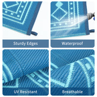 Garvee Outdoor Rug 9x18 ft Waterproof Reversible Plastic Straw Rug for Patio, RV, Camping, Deck, Balcony - Green/Blue