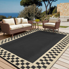 Garvee 8x10 Outdoor Waterproof Rug Reversible Modern Geometric Neutral Outdoor Patio Rug, Weather Resistant Plastic Straw Rugs Portable Camping Carpet for Garden Backyard Balcony, Black Coffee - Black Coffee