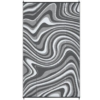 Garvee Outdoor Rug 8x10 Waterproof Patio Abstract Plastic Straw Rug for RV Backyard Deck Picnic Black Grey