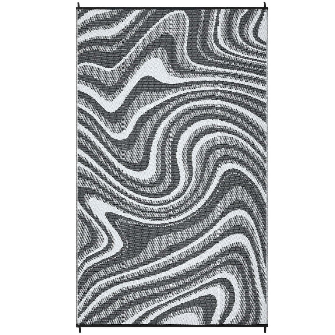 Garvee Waterproof Outdoor Rug 10x20 Large Abstract Camping Rug with Rubber Particles Backing, Black Grey