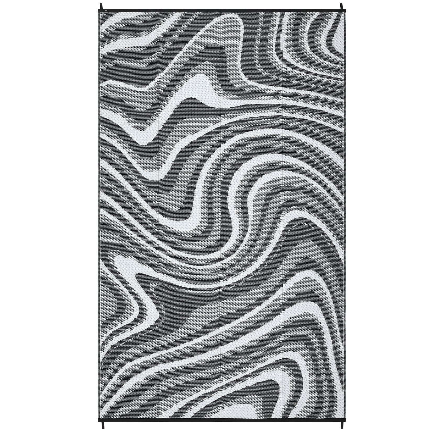 Garvee 6' x 9' Gray Outdoor Rug, Waterproof Reversible Plastic Straw Patio Mat, Abstract Wave Design for Camping, Patio, Deck & Balcony