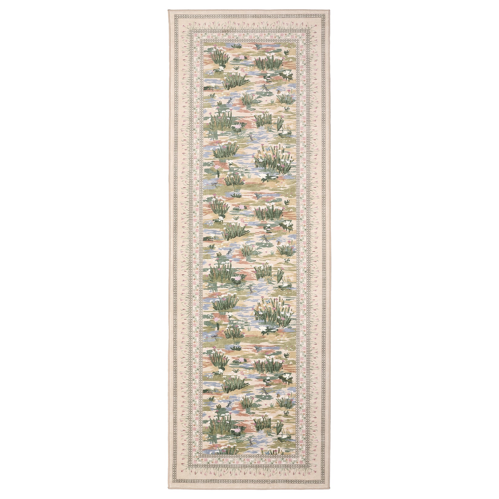 Garvee Beige Botanical Kitchen Runner Rug 2x6, Washable Non Slip Low Pile Indoor Carpet, Floral Nature Pond Rug for Hallway Entryway Bedroom Farmhouse Decor
