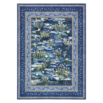 Garvee Washable 4x6 Area Rug Blue Water Lily Pond Floral Rug Non Slip Soft Low Pile Indoor Carpet for Living Room Bedroom