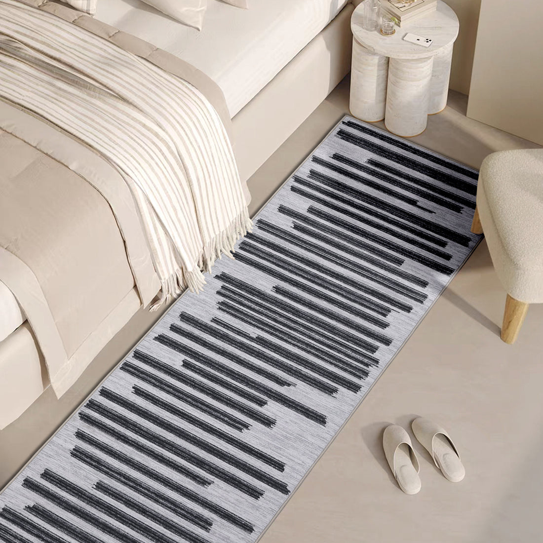Garvee Runner Rug 2x6 Washable Living Room Rug Boho Rugs for Hallway Kitchen Bedroom Office Black and White Rug Modern Geometric Rug Neutral Rug Electic Line Pattren Rug Contemporary Stripe Rug