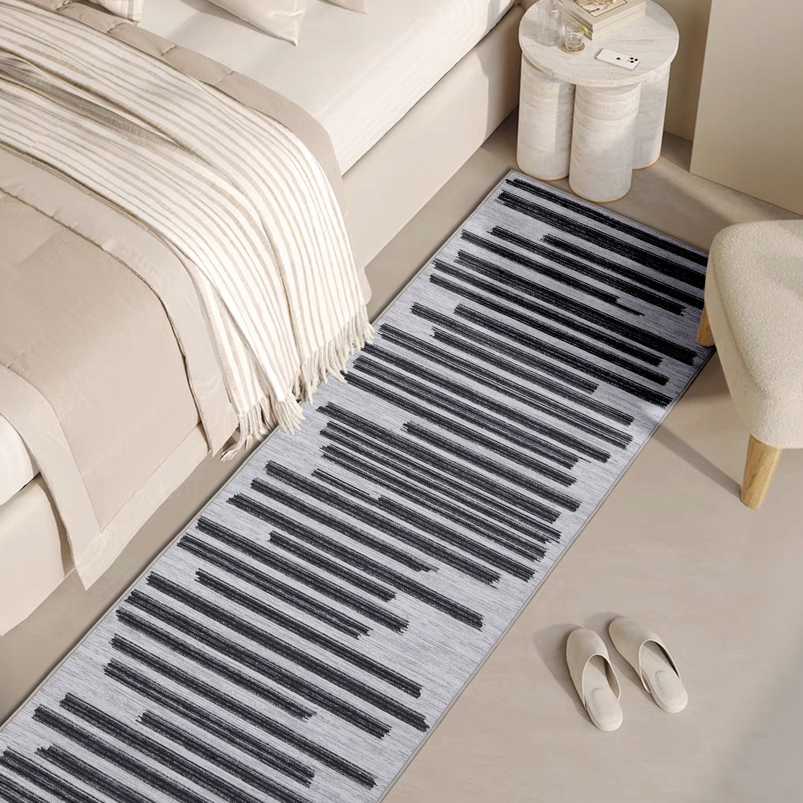 Garvee Runner Rug 2x6 Washable Living Room Rug Boho Rugs for Hallway Kitchen Bedroom Office Black and White Rug Modern Geometric Rug Neutral Rug Electic Line Pattren Rug Contemporary Stripe Rug
