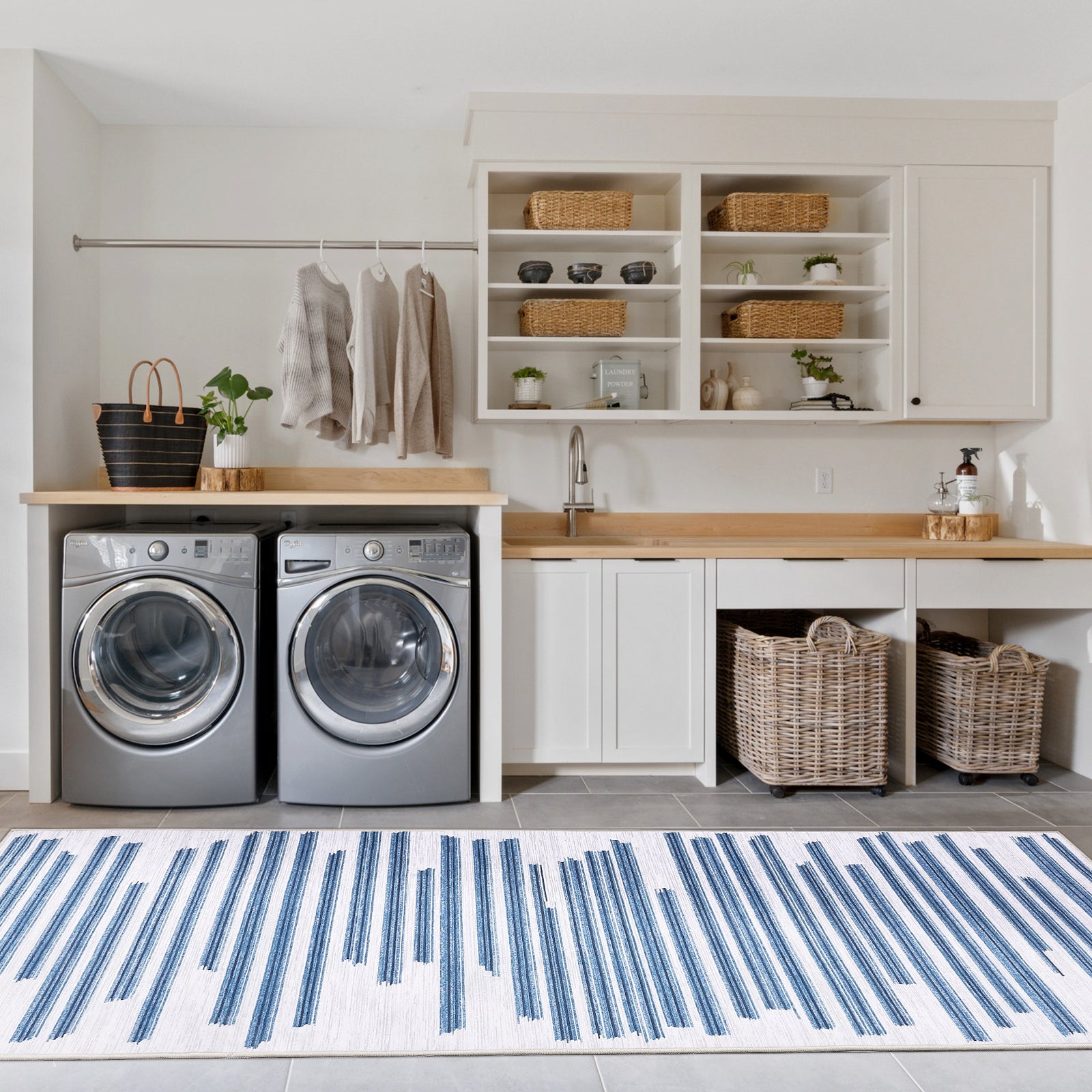Garvee Runner Rug 2X6 Modern Stripe Rug Machine Washable Non Slip Low Pile Non Shedding Carpet for Kitchen Bedroom Living Room