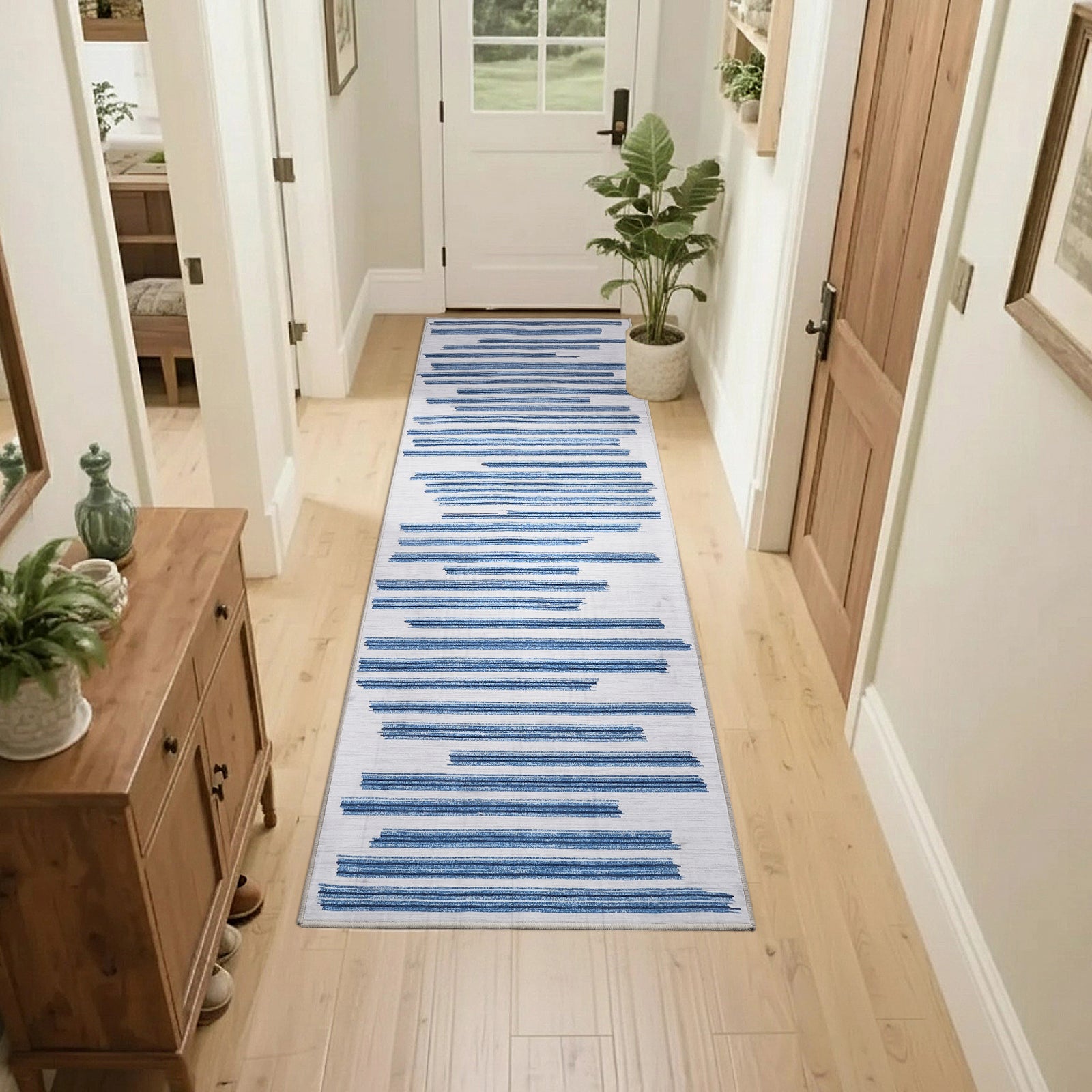 Garvee Runner Rug 2X6 Modern Stripe Rug Machine Washable Non Slip Low Pile Non Shedding Carpet for Kitchen Bedroom Living Room
