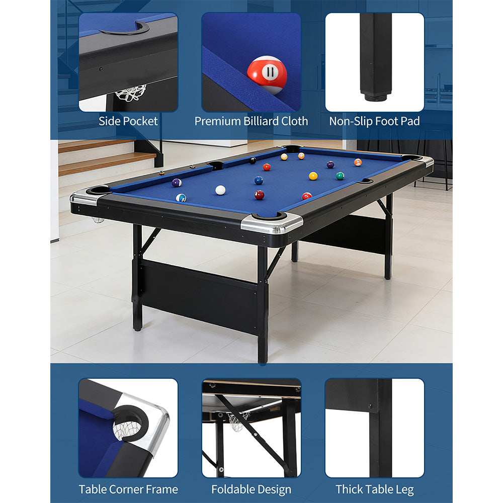 Garvee 7 ft Foldable Pool Table Billiard Table Compact Indoor Outdoor Black Blue Red