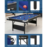 Garvee 7 ft Foldable Pool Table Billiard Table Compact Indoor Outdoor Black Blue Red