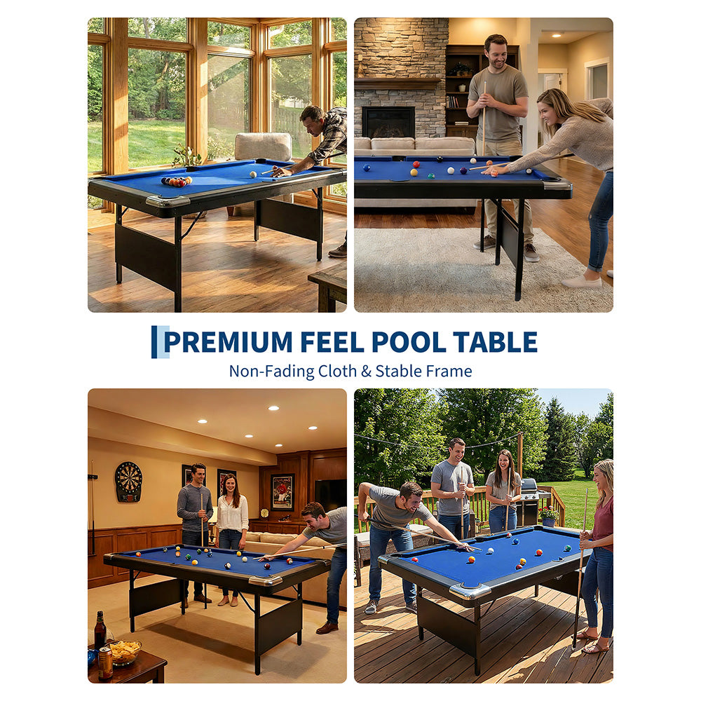 Garvee 7 ft Foldable Pool Table Billiard Table Compact Indoor Outdoor Black Blue Red