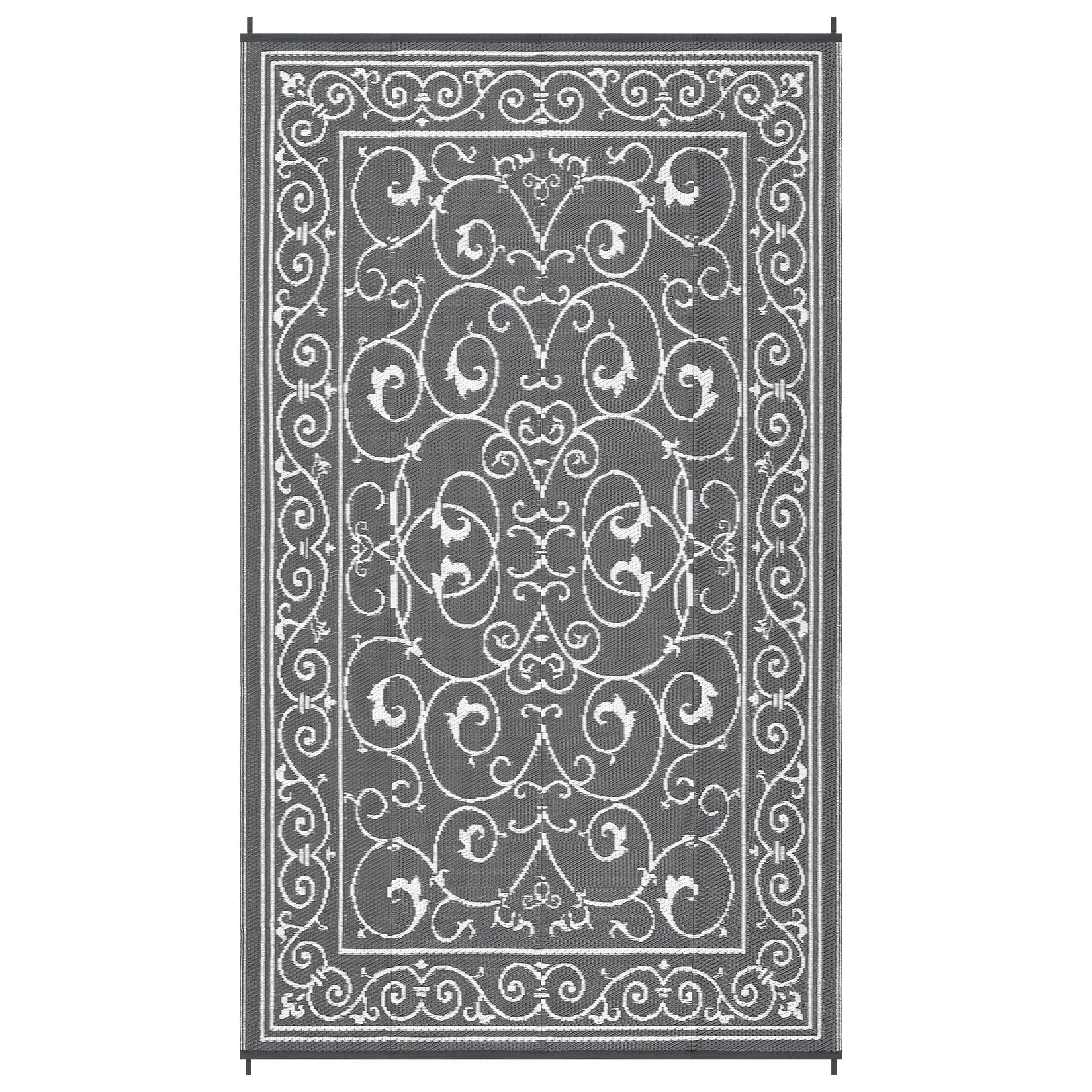 Garvee 9' x 12' Outdoor Patio Rug Waterproof Reversible Plastic Straw Lightweight Foldable Easy Clean Vintage Grey for Backyard Camping Beach