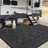 Garvee 9' x 12' Outdoor Rug Plastic Straw Waterproof Reversible Lightweight Foldable Patio Porch Backyard Camping - Black