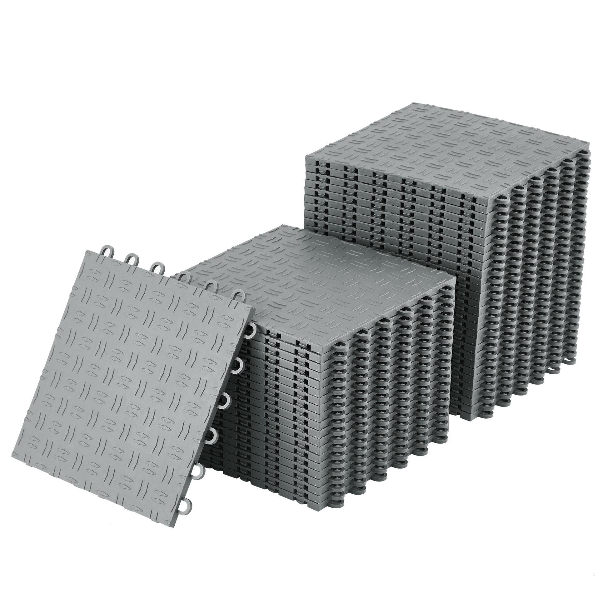 Garvee 100 Pack 12"X12" Interlocking Garage Floor Tiles,Double-Sided Non-Slip Flooring, Heavy Duty PVC Garage Flooring Tiles Covering for Basement, Workshop & Repair Shop, Gray
