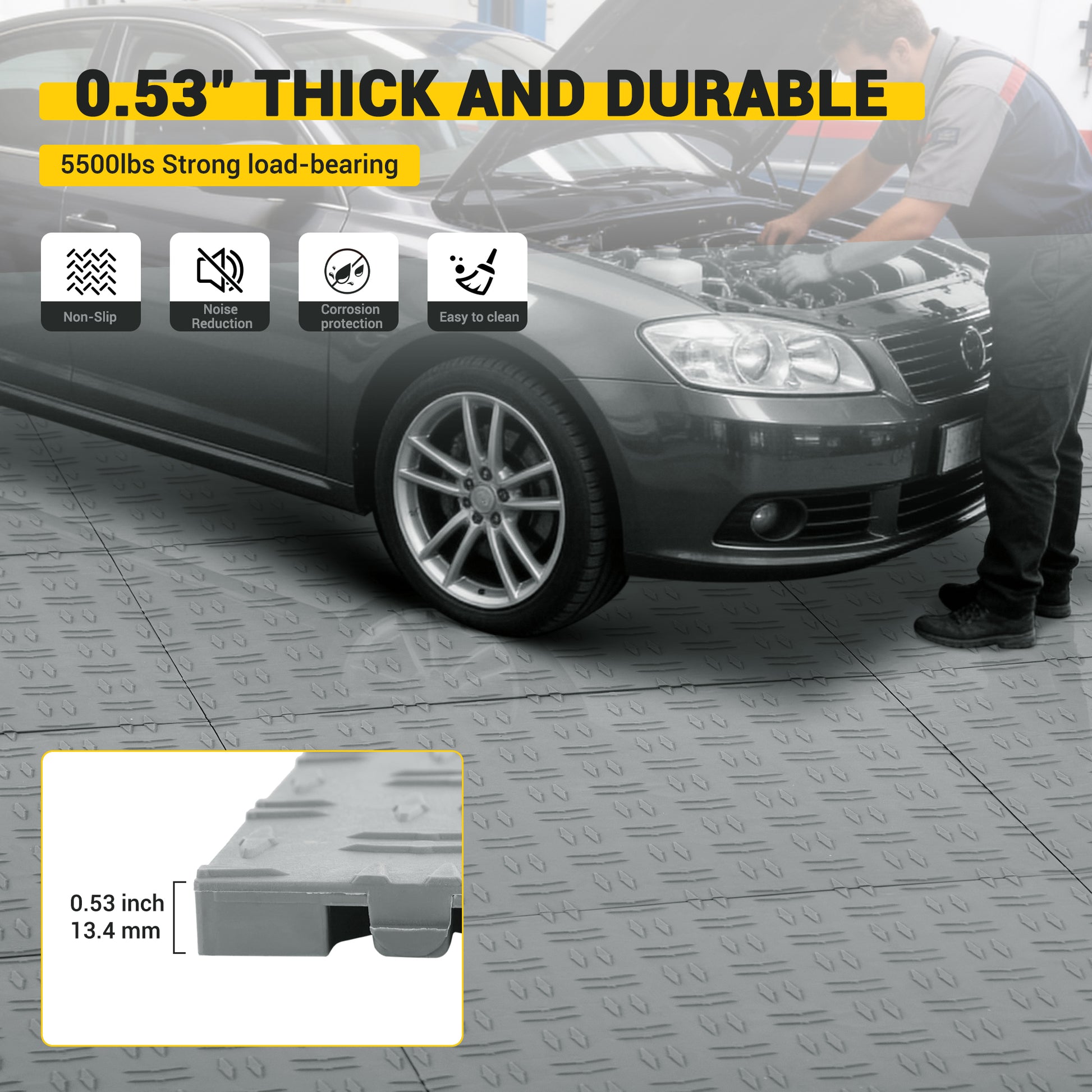 Garvee 100 Pack 12"X12" Interlocking Garage Floor Tiles,Double-Sided Non-Slip Flooring, Heavy Duty PVC Garage Flooring Tiles Covering for Basement, Workshop & Repair Shop, Gray