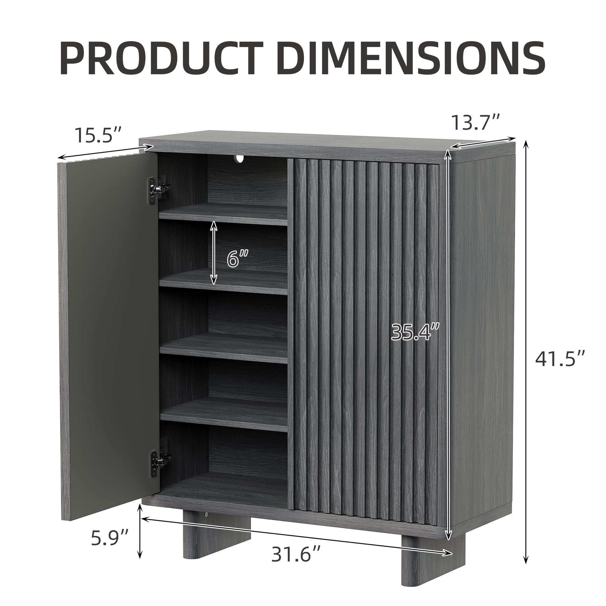 Garvee 31.6 Inch Shoe Cabinet with Fluted Door, 5-Tier Storage, Adjustable Shelves, Rustic Entryway Bench, Hallway, Grey