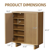 Garvee 31.6 Inch Shoe Cabinet with Fluted Door, 5-Tier Storage, Adjustable Shelves, Rustic Entryway Bench, Hallway, Natural