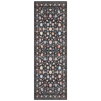 Garvee 2' x 6' Vintage Persian Butterfly Floral Runner Rug, Machine Washable Non-Slip Low-Pile Soft Rug for Hallway & Kitchen, Black