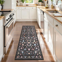 Garvee 2' x 6' Vintage Persian Butterfly Floral Runner Rug, Machine Washable Non-Slip Low-Pile Soft Rug for Hallway & Kitchen, Black