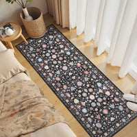Garvee 2' x 6' Vintage Persian Butterfly Floral Runner Rug, Machine Washable Non-Slip Low-Pile Soft Rug for Hallway & Kitchen, Black