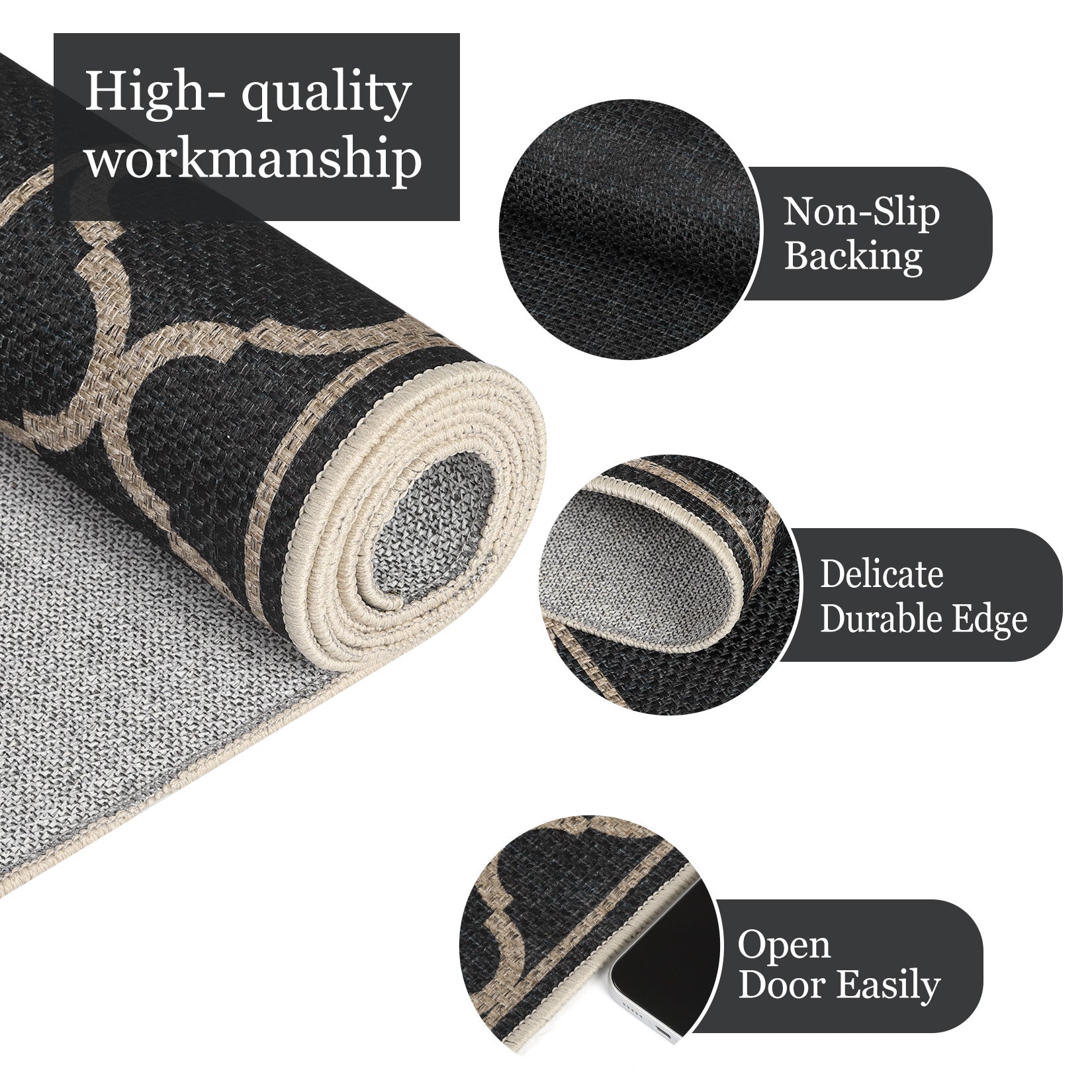 Garvee 5' x 7' Easy Jute Boho Geometric Area Rug, Washable Non-Slip Indoor Outdoor Faux Jute Rug for Living Room, Bedroom & Patio, Black Coffee