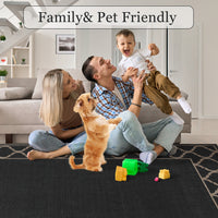 Garvee 5' x 7' Easy Jute Boho Geometric Area Rug, Washable Non-Slip Indoor Outdoor Faux Jute Rug for Living Room, Bedroom & Patio, Black Coffee