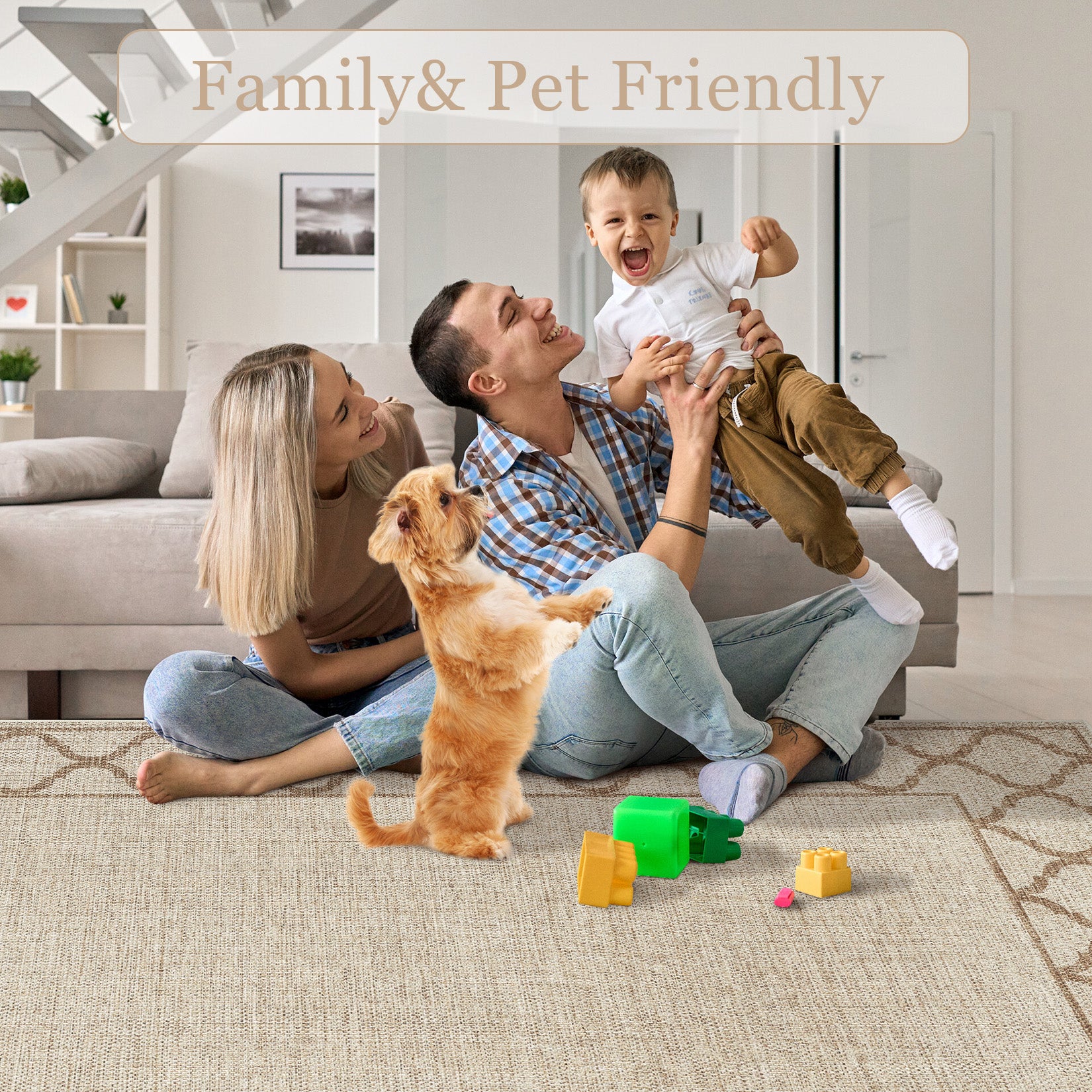 Garvee 8' x 10' Easy Jute Boho Geometric Area Rug, Washable Non-Slip Indoor Outdoor Faux Jute Rug for Living Room, Bedroom & Patio, Beige
