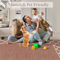 Garvee 2' x 6' Easy Jute Boho Geometric Runner Rug, Washable Non-Slip Indoor Outdoor Faux Jute Rug for Hallway, Kitchen, Patio & Entryway, Brick Red