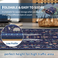 Garvee Living Room Rug 8x10 Washable Floral Rug Non Slip Low Pile Soft Blue for Bedroom Dining Room Office