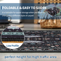 Garvee Living Room Rug 8x10 Washable Floral Non Slip Low Pile Soft Black for Bedroom Dining Room Office