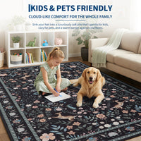 Garvee Living Room Rug 8x10 Washable Floral Non Slip Low Pile Soft Black for Bedroom Dining Room Office