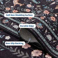 Garvee Living Room Rug 8x10 Washable Floral Non Slip Low Pile Soft Black for Bedroom Dining Room Office