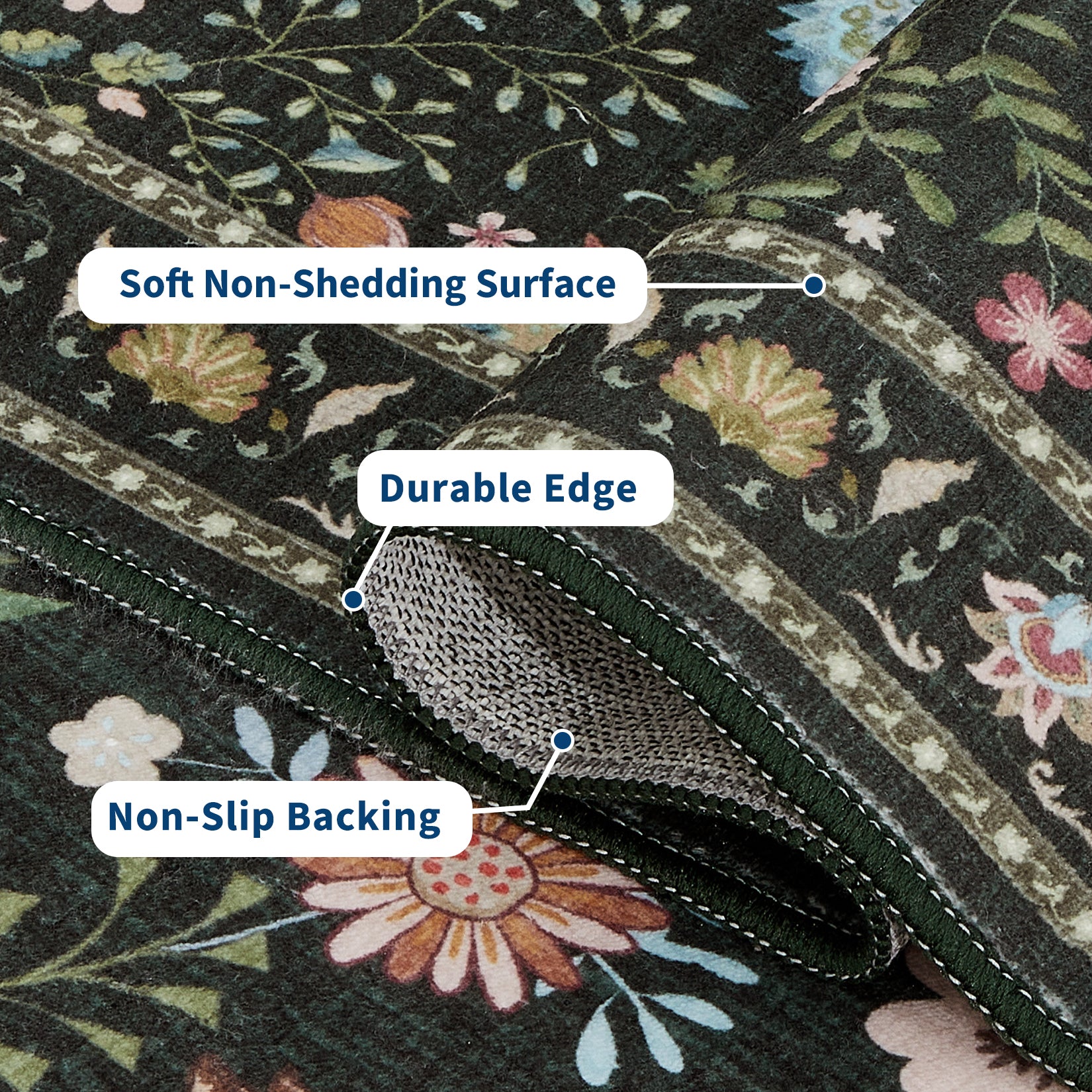 Garvee Large Washable Rug 9x12 Area Rugs Non Slip Rustic Floral Rug Green for Living Room Bedroom Dining Room Nursery Playroom Home Office