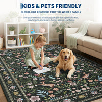 Garvee Large Washable Rug 9x12 Area Rugs Non Slip Rustic Floral Rug Green for Living Room Bedroom Dining Room Nursery Playroom Home Office