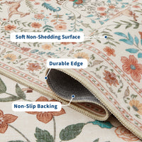 Garvee 8x10 Washable Area Rug, Non-Slip Floral Animal Print Rug with Peacock & Deer, Soft Low Pile Stain-Resistant Carpet for Living Room, Bedroom & Dining Room, Beige