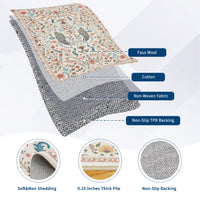Garvee 8x10 Washable Area Rug, Non-Slip Floral Animal Print Rug with Peacock & Deer, Soft Low Pile Stain-Resistant Carpet for Living Room, Bedroom & Dining Room, Beige