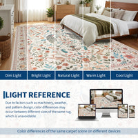 Garvee 8x10 Washable Area Rug, Non-Slip Floral Animal Print Rug with Peacock & Deer, Soft Low Pile Stain-Resistant Carpet for Living Room, Bedroom & Dining Room, Beige