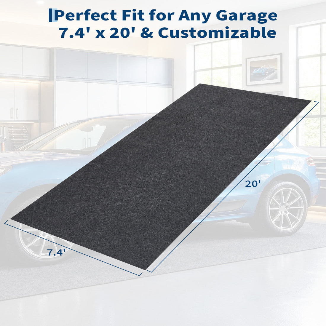 Garvee Garage Mats Oversize Garage Floor Paking Mat for Under Car, 7'4" × 20' Non-Slip Gray Garage Flooring Carpets, Absorbent Oil Garage Parking Mat, Waterproof Mats