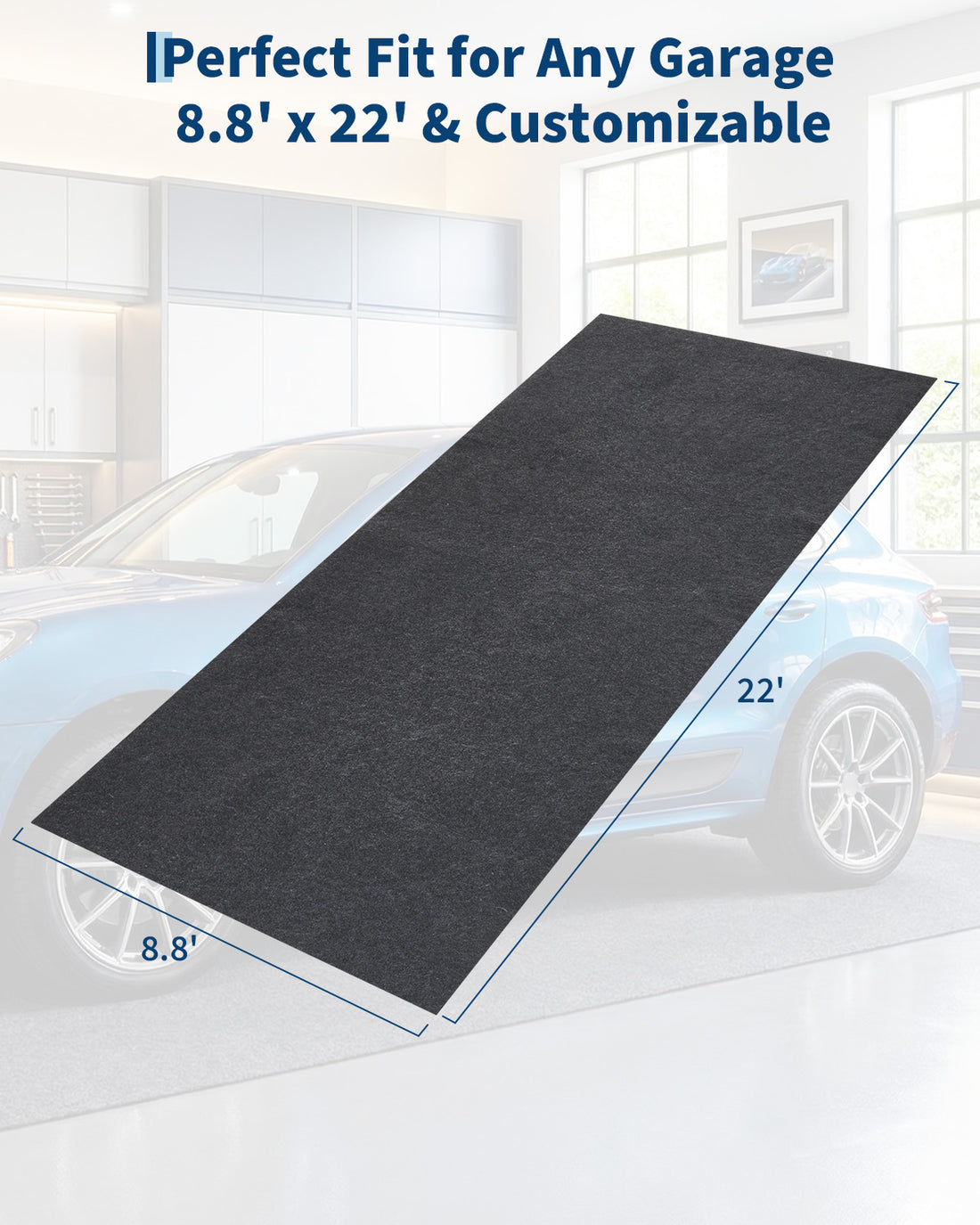 Garvee Garage Mats Oversize Garage Floor Paking Mat for Under Car, 8.8 x 22 Ft Non-Slip Gray Garage Flooring Carpets, Absorbent Oil Garage Parking Mat, Waterproof Mats