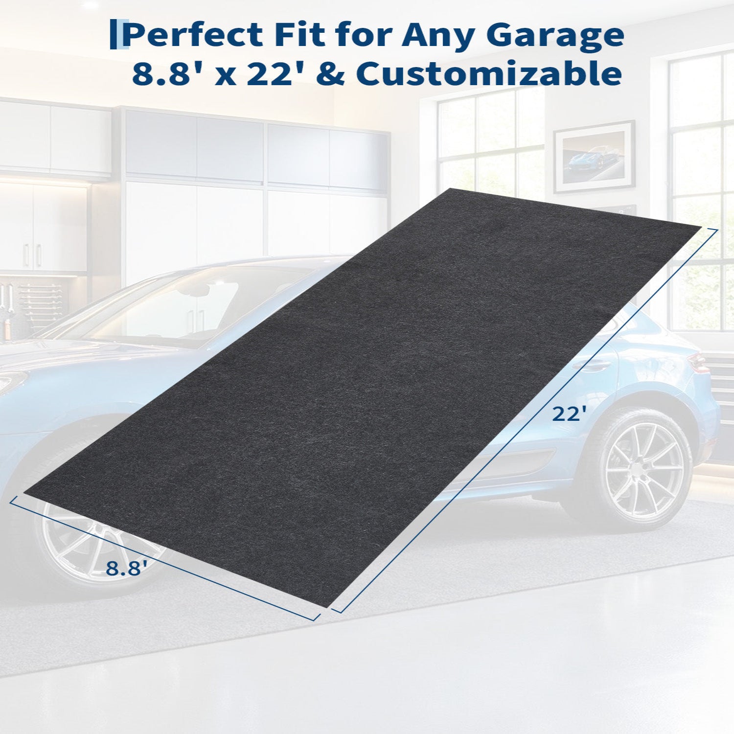 Garvee Garage Mats Oversize Garage Floor Paking Mat for Under Car, 8.8 x 22 Ft Non-Slip Gray Garage Flooring Carpets, Absorbent Oil Garage Parking Mat, Waterproof Mats