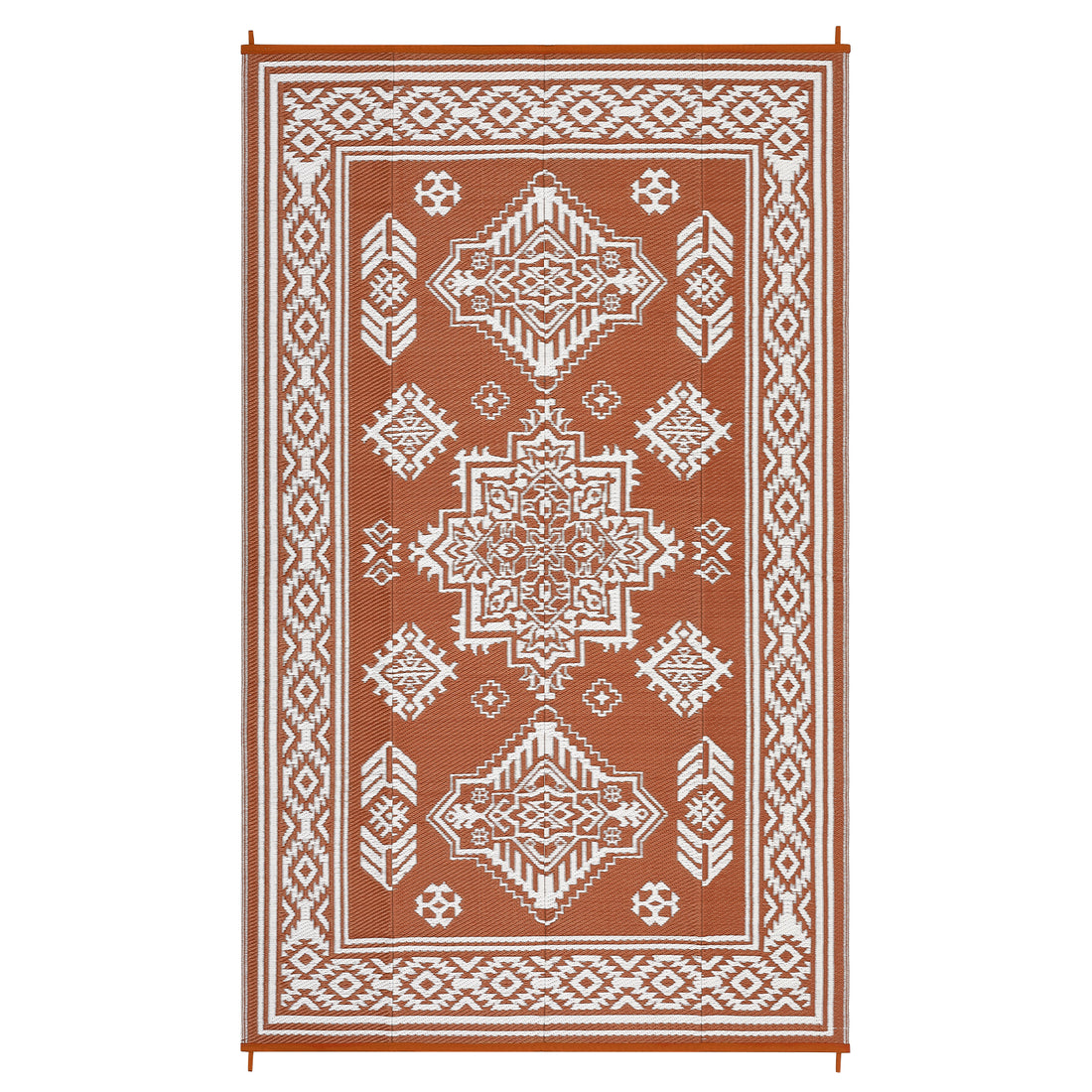 Garvee 9x18 Vintage Outdoor Rugs Waterproof Patio Rugs Indoor Outdoor Medallion Reversible Mat Foldable Lightweight Plastic Straw Carpet for Deck, Picnic, Porch, Camper, Balcony, Beach, Terracotta