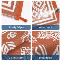 Garvee 9x18 Vintage Outdoor Rugs Waterproof Patio Rugs Indoor Outdoor Medallion Reversible Mat Foldable Lightweight Plastic Straw Carpet for Deck, Picnic, Porch, Camper, Balcony, Beach, Terracotta