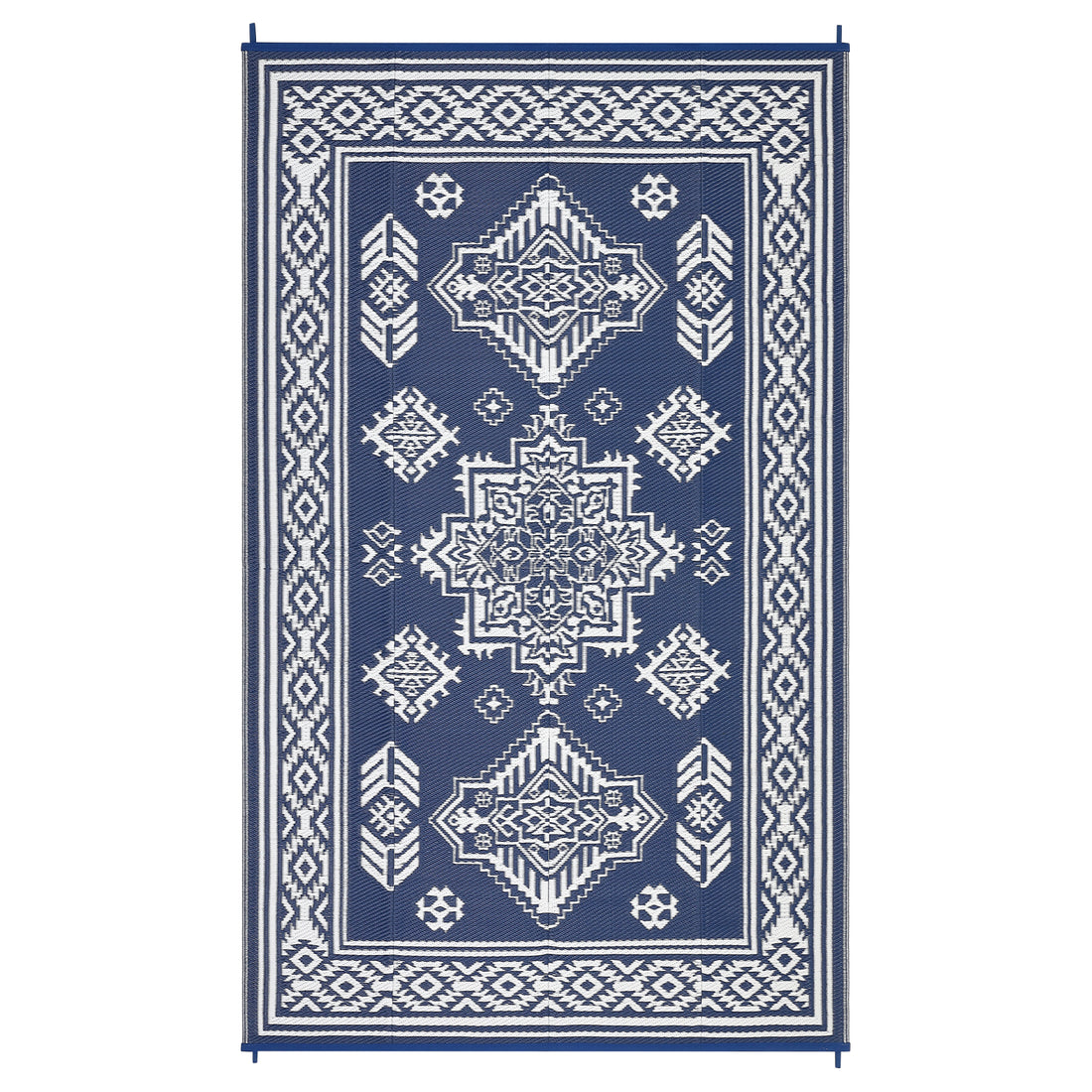 Garvee 9x18 Vintage Outdoor Rugs Waterproof Patio Rugs Indoor Outdoor Medallion Reversible Mat Foldable Lightweight Plastic Straw Carpet for Deck, Picnic, Porch, Camper, Balcony, Beach, Navy