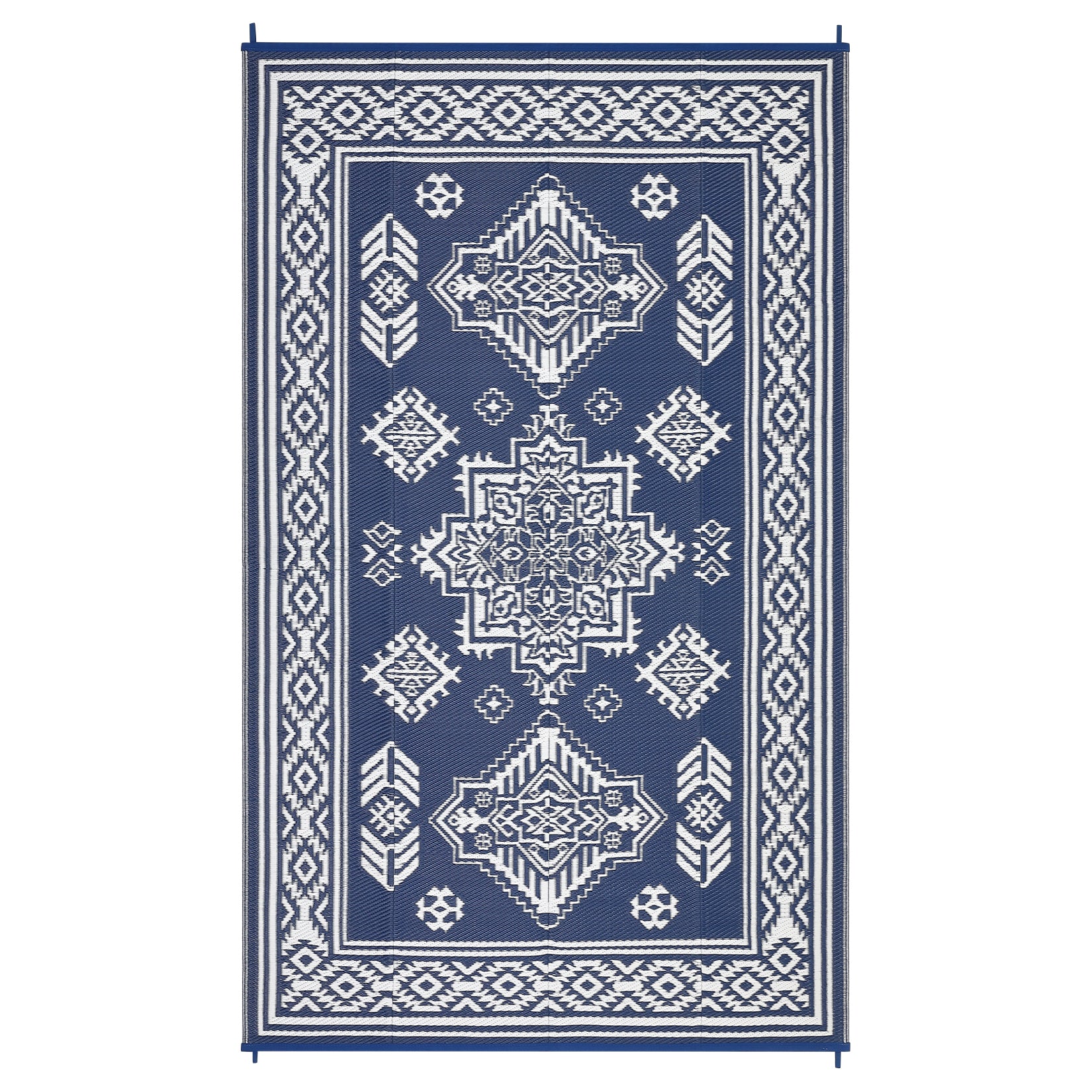 Garvee Waterproof Outdoor Rug 8x10 Reversible Plastic Straw Patio Rug Stain-Resistant Vintage Medallion Carpet Foldable Indoor Outdoor Rugs for Picnic, Backyard, Rv, Beach, Deck, Camper, Balcony, Navy