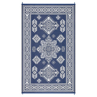 Garvee Waterproof Outdoor Rug 8x10 Reversible Plastic Straw Patio Rug Stain-Resistant Vintage Medallion Carpet Foldable Indoor Outdoor Rugs for Picnic, Backyard, Rv, Beach, Deck, Camper, Balcony, Navy