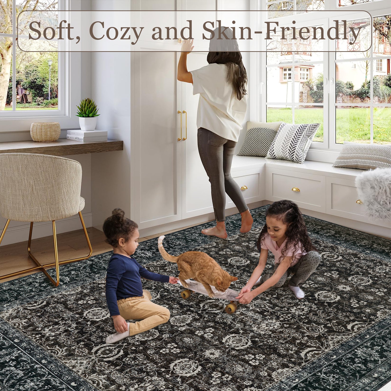 Garvee 2x6 Vintage Persian Runner Rug, Non Slip Low Pile Soft Hallway Rug, Decorative Carpet Runner for Entryway, Bedroom & Kitchen, Dark Brown