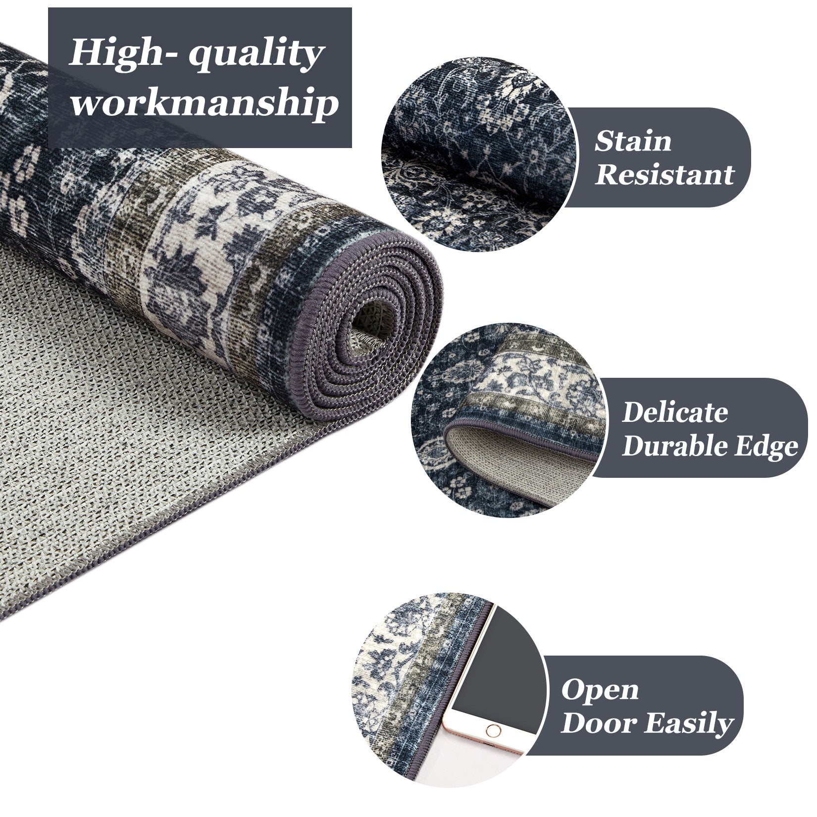 Garvee 2x6 Vintage Persian Runner Rug, Non Slip Low Pile Soft Hallway Rug, Decorative Carpet Runner for Entryway, Bedroom & Kitchen, Black/Beige