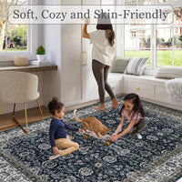 Garvee 2x6 Vintage Persian Runner Rug, Non Slip Low Pile Soft Hallway Rug, Decorative Carpet Runner for Entryway, Bedroom & Kitchen, Black/Beige