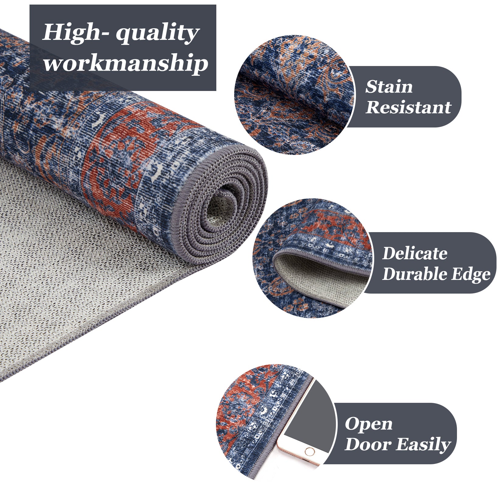 Garvee 2x6 Vintage Persian Runner Rug, Non Slip Low Pile Soft Hallway Rug, Decorative Carpet Runner for Entryway, Bedroom & Kitchen, Blue/Red