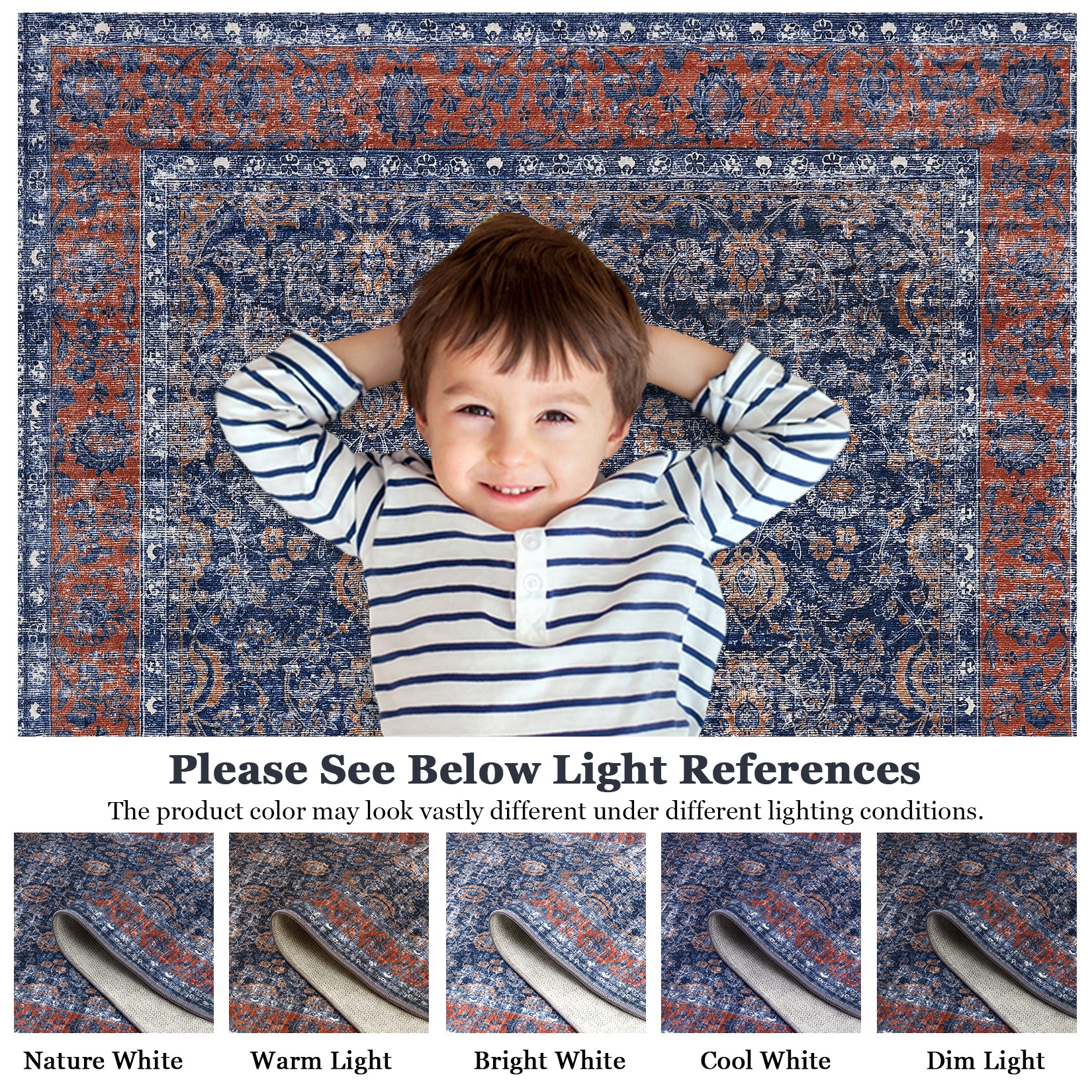 Garvee 2x6 Vintage Persian Runner Rug, Non Slip Low Pile Soft Hallway Rug, Decorative Carpet Runner for Entryway, Bedroom & Kitchen, Blue/Red